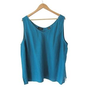 Dana Bachman Turquoise Blue Linen Tank Top 20 Lagenlook Breathable Vintage Beach